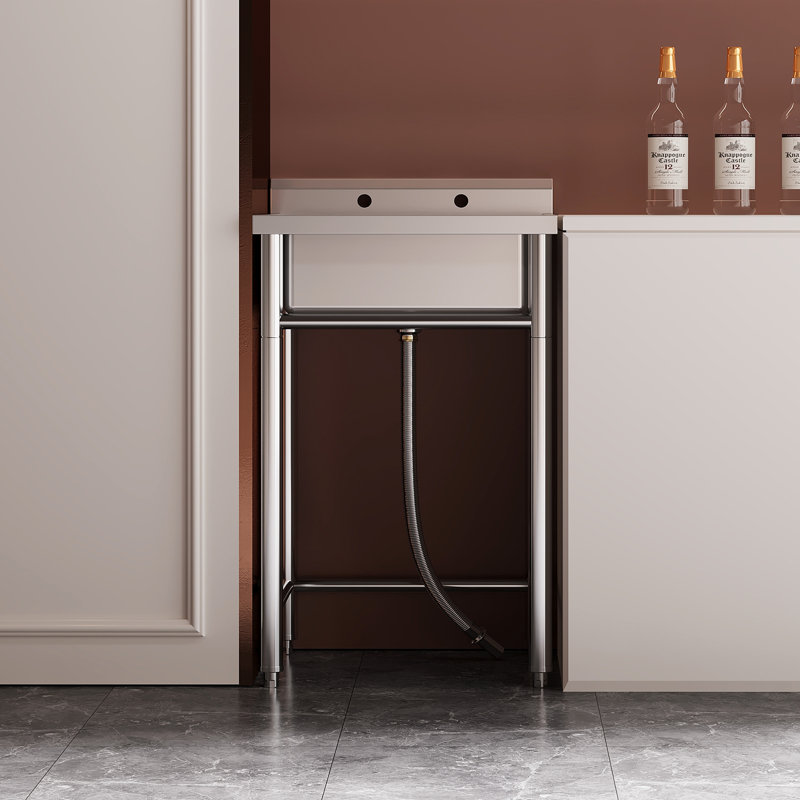 Évier utilitaire en acier inoxydable, bol simple autoportant avec dosseret et tablette, cuve robuste pour la lessive