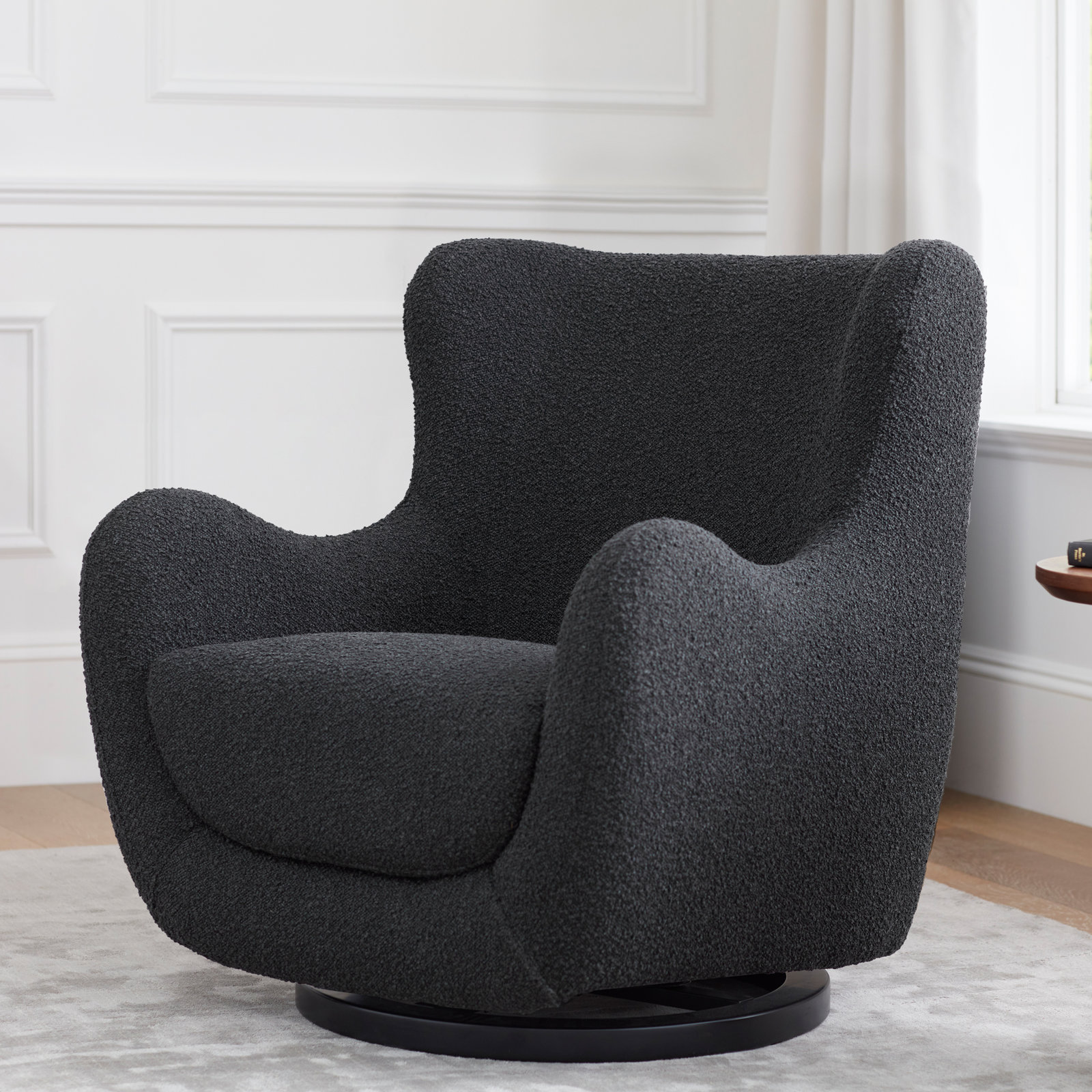 Solstice Swivel Glider in Boucle, Black Boucle