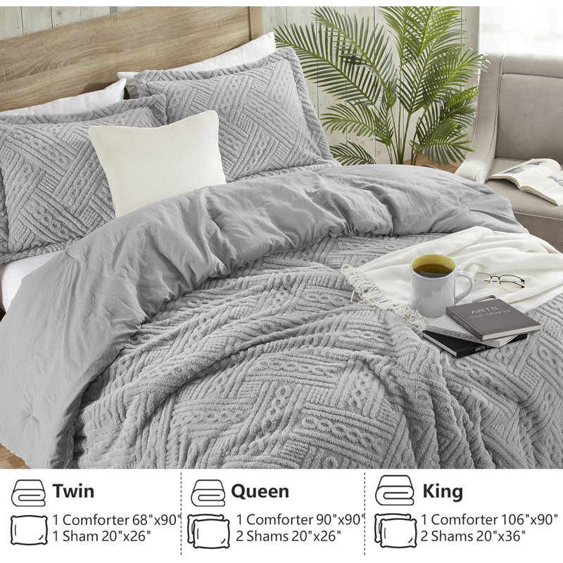 Ensemble d'édredon Fluffy, ensemble d'édredon chaud pour l'hiver, Gris, Édredon pour très grand lit + 2 taies décorativ