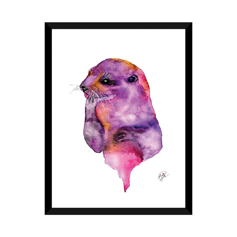 Loutre, art sur toile, H 32 po x l 24 po x P 1 po, Papier avec cadre noir