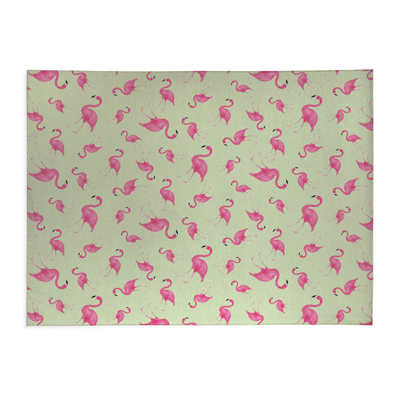 Tapis de cuisine antidérapant Summer Flamingo, Limette, Rectangulaire 2 pi x 3 pi