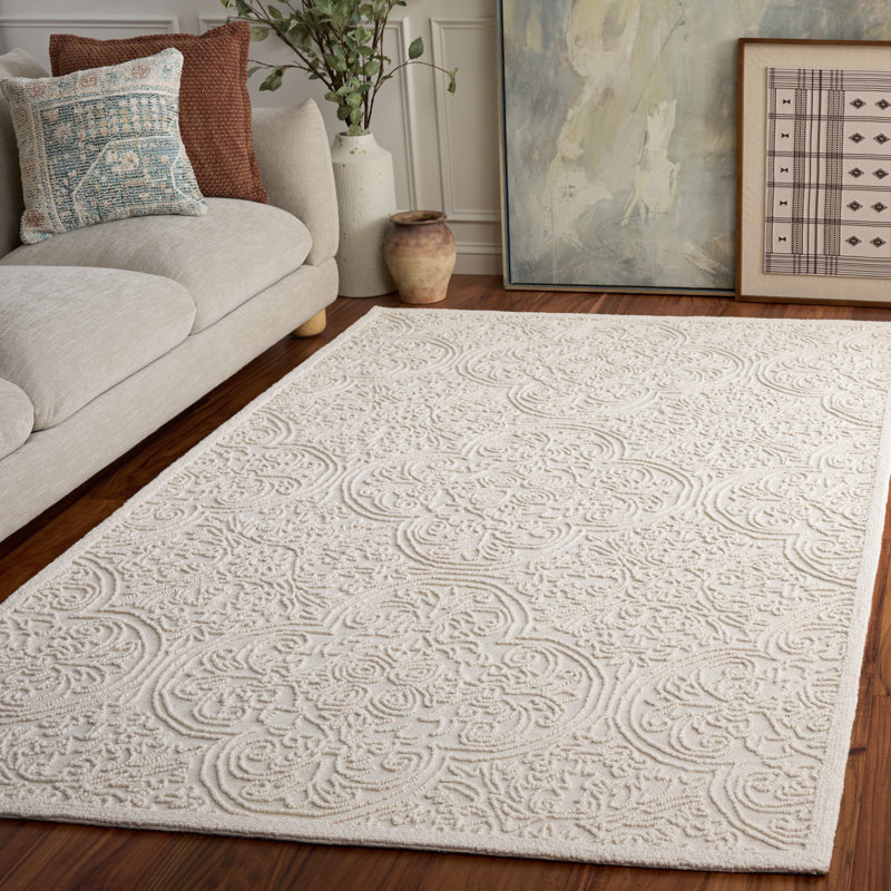 Tapis Marys Trace en laine et coton, tissÃ© Ã  la main, Rectangle de 5 pi x 8 pi, Ivory