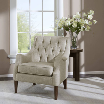 Fauteuil d'appoint Qwen à boutons capitonnés, beige