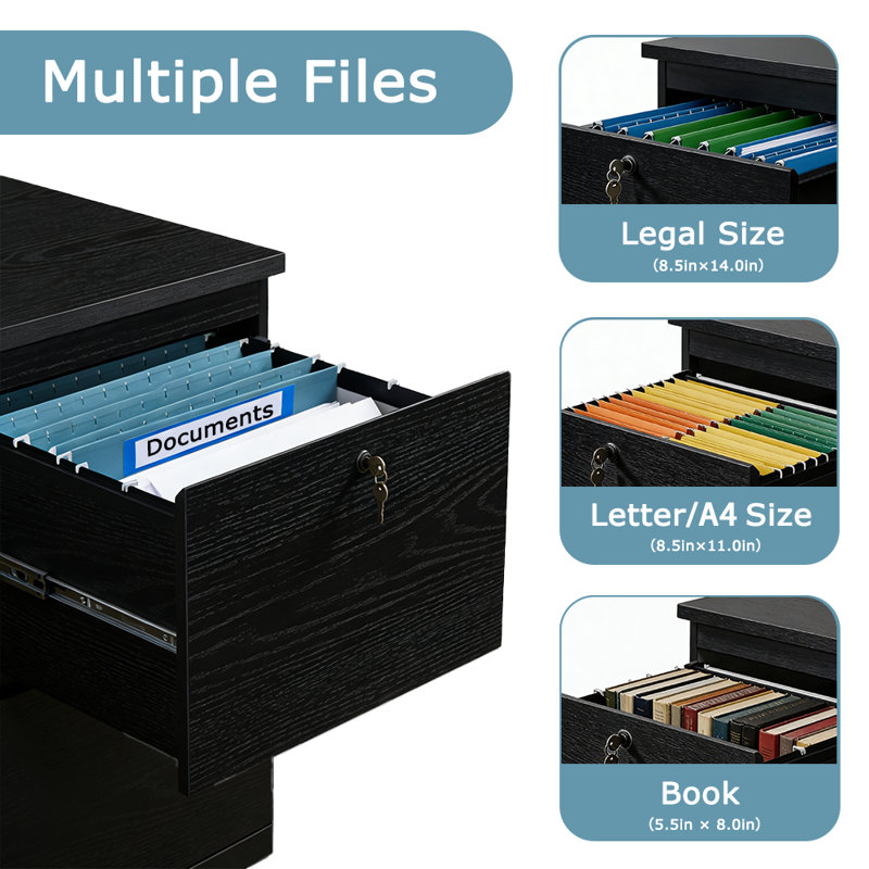 19'' Wide 2 -Drawer File Cabinet, Black