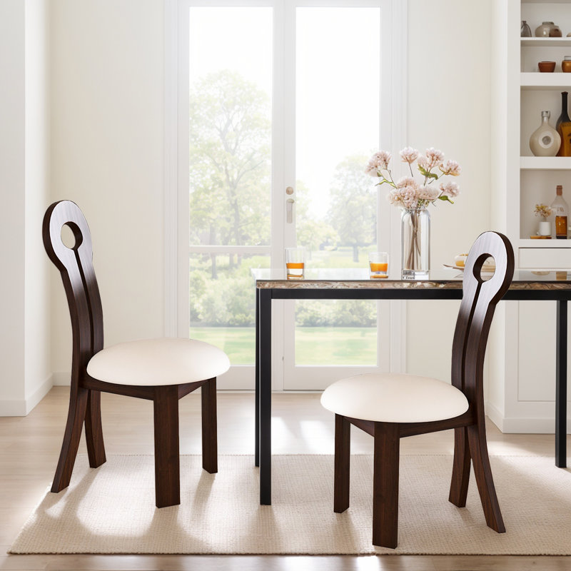 Upholstered Solid Wooden Side Chair Dining Chair (Set Of 2), Cream, Walnut