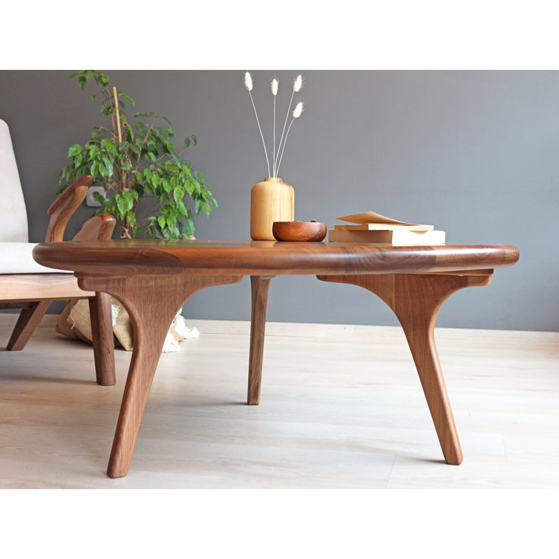 Sidney Solid Walnut Wood Round Coffee Table, Mid-Century Modern, 16" H x 44" L x 44" W