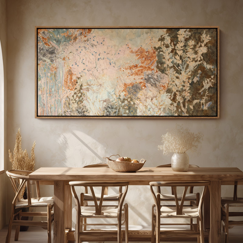 Framed Canvas Wall Art - Expressive Abstract Botanical Forms with Earthy and Pastel Accents - 16"x24", 24"x36", Natural