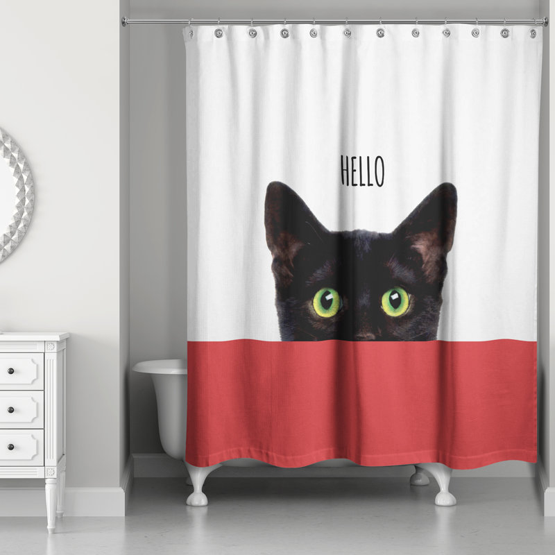 Rideau de douche simple Cats Collection, Blanc / Rouge