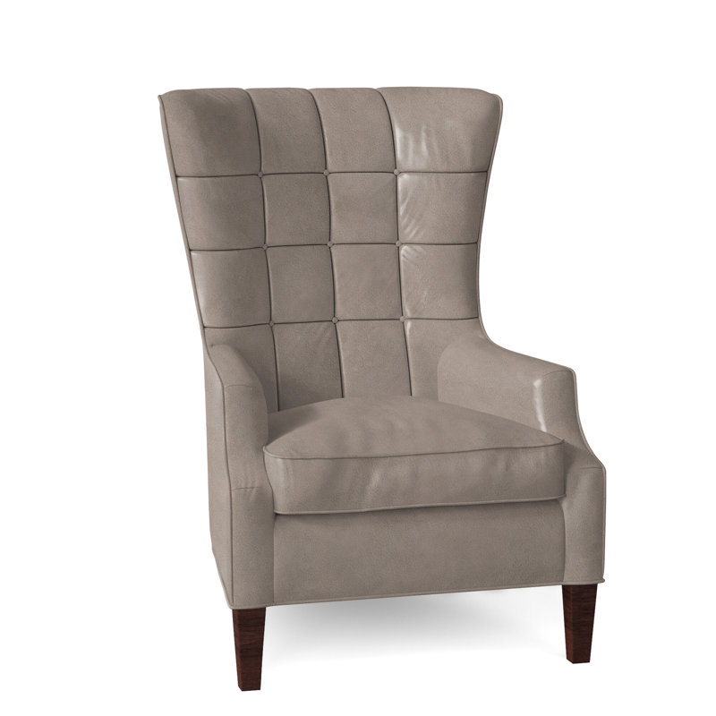 Gallin Leather Tufted Wingback Chair, Outsider Raven Genuine Leather, Mahogany