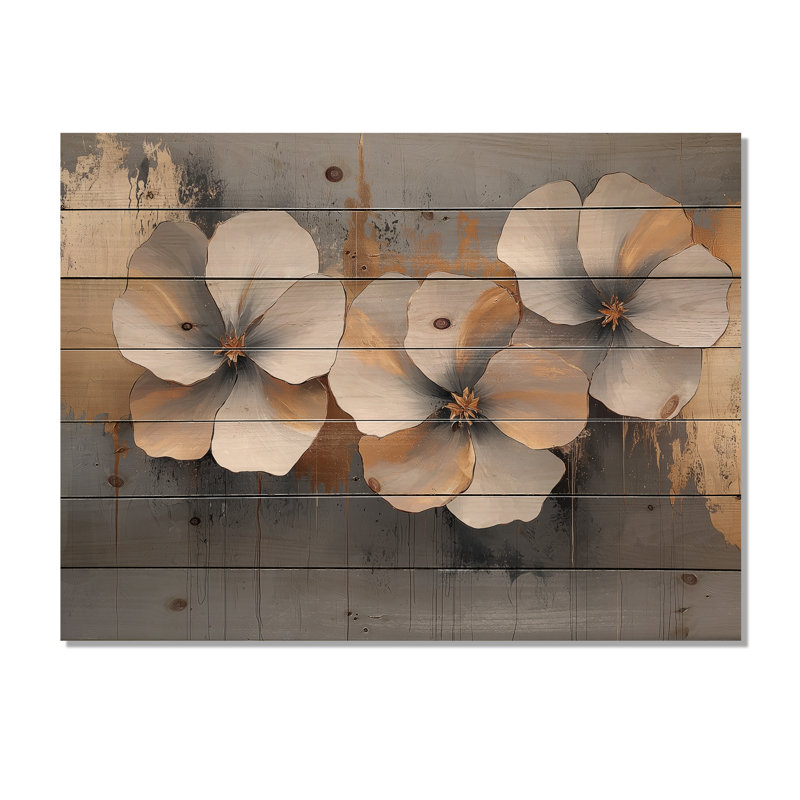 Hibiscus doré forme pure de sérénité II - décoration murale en bois d'hibiscus - sur bois de pin naturel