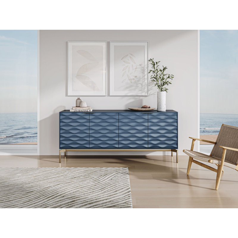 Ripple 79.5'' W Sideboard, Ocean/Brushed Brass