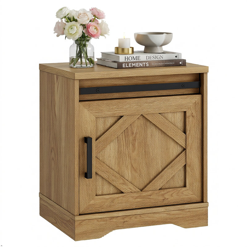 1-Drawer Manufactured Wood Nightstand with Cabinet, Vintage Oak