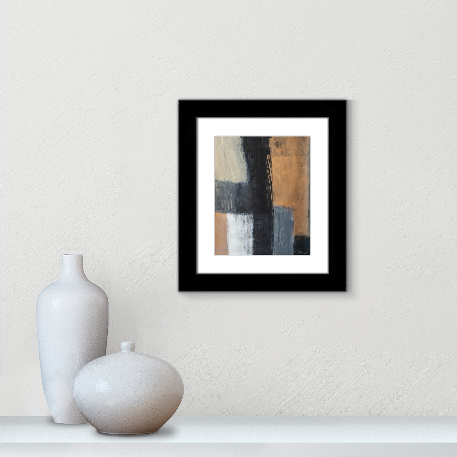Calderon "Metallic Slate II" Print, 16.5" H x 14.5" W x 1.25" D, Black Cube Frame Matted