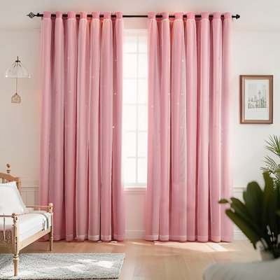 1 Panel Star Blackout Curtains For Kid Bedroom Living Room Double Layer Star Cut Out Wall Home Decor Gradient Grommet Window Curtains