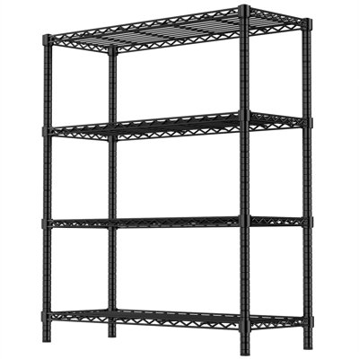 Étagère en fil d'acier noir à 4 niveaux avec tablettes réglables, support de rangement robuste de 350 lb par niveau pour la cuisine et le garage