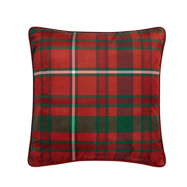 Red Plaid Chenille 18" Square Holiday Throw Pillow