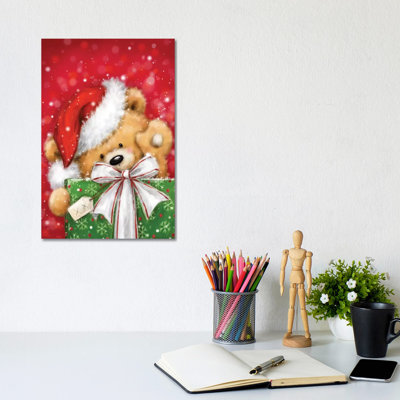 Bear With Present III by MAKIKO - Wrapped Canvas Print
