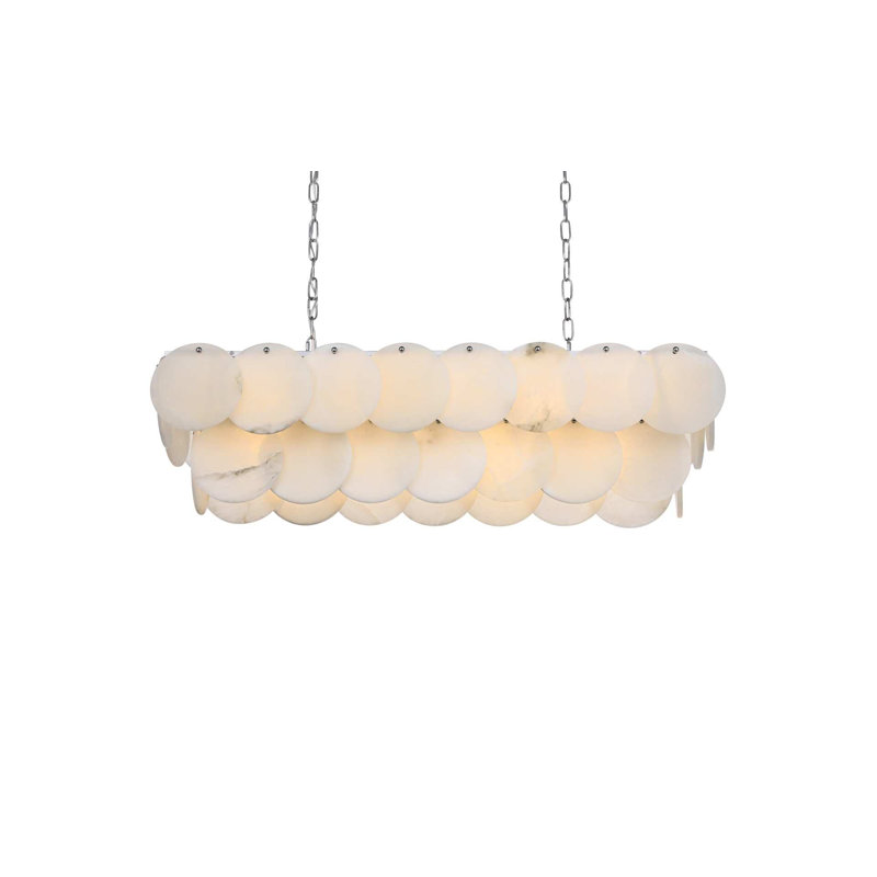 Lustre en albâtre 36 pouces Ikeny, 14 lumières, Chrome chrome, H 10 po x l 36 po x P 12 po