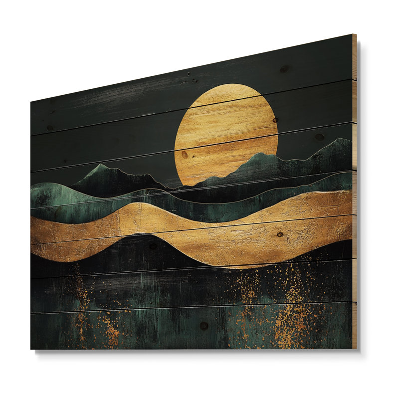 Lever de soleil sur la forêt et les pics Solitude Horizon II - paysage abstrait, art mural en bois