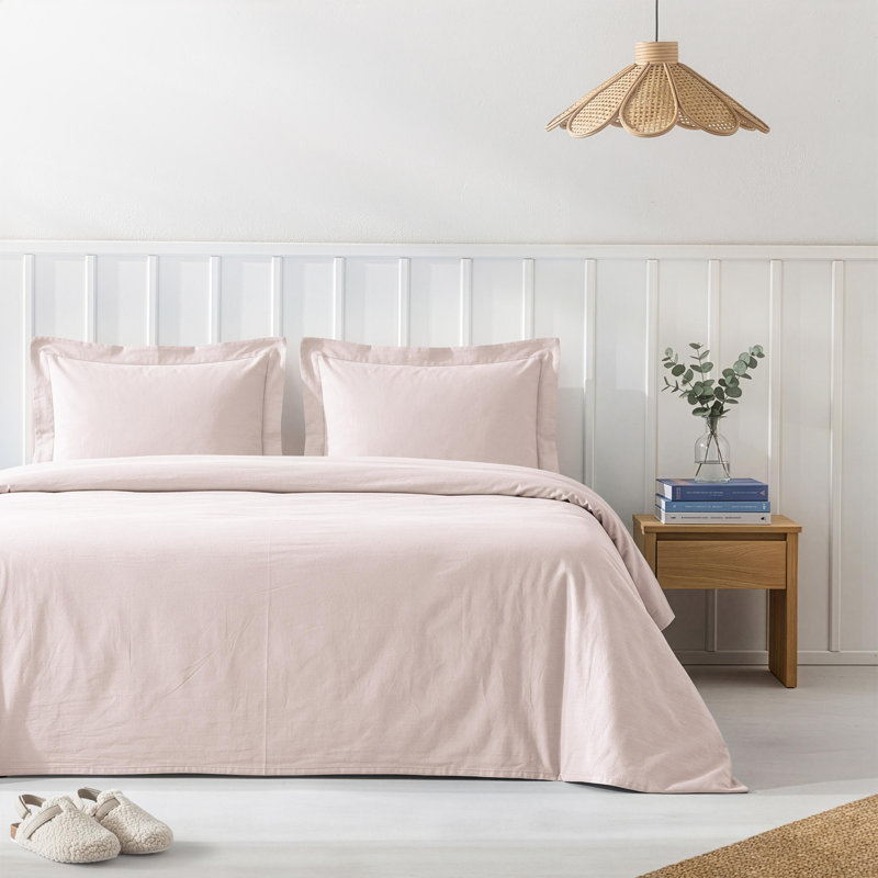 Ensemble de housse de couette 100% coton percale uni - Comprend 1 housse de couette et 2 taies décoratives, Rosé