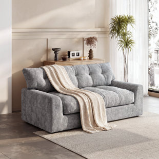 Canapé-lit à 2 places en chenille gris moderne, mousse à mémoire de forme, tissu chatoyant subtil, support dorsal amovible, poches latérales, aucun assemblage requis