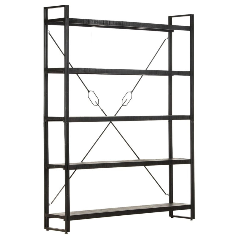 Bookcase Solid Mango Wood, Black, (5 Shelves) 70.9" H x 55.1" W x 11.8" D