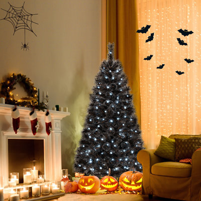 Arbre d'Halloween 6 pi Ebern Designs avec 362 branches et aiguilles de pin givrées 210 W / lumières DEL