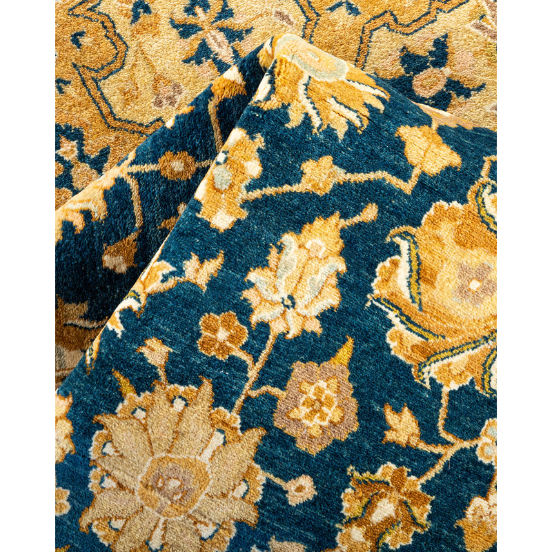 Tapis de couloir bleu / beige noué à la main de conception unique 6 pi 2 po x 10 pi 10 po Oakhur
