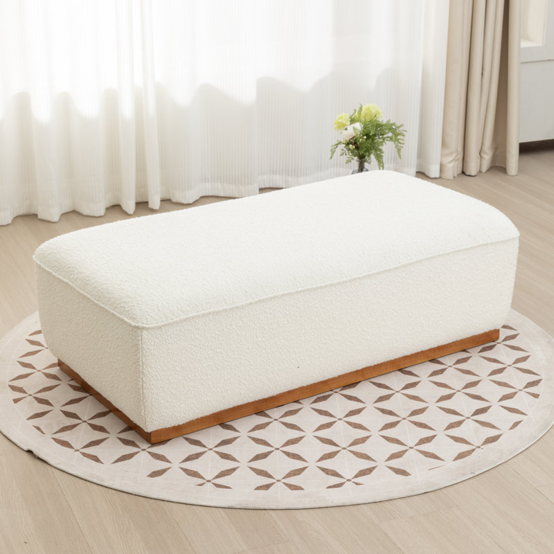 Rectangular Solid Wood Ottoman, White