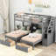 Lit superposé gris avec rangement intégré - Optimisez l'espace de votre chambre à coucher avec tablettes, tiroirs et escalier simples