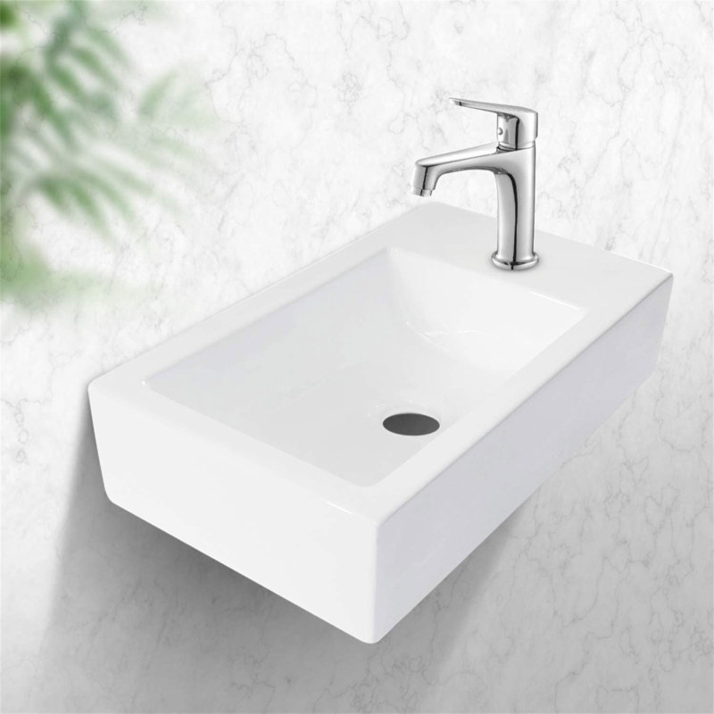 Lavabo de salle de bain mural rectangulaire 18 x 10 pouces en céramique blanche avec trou de robinet simple