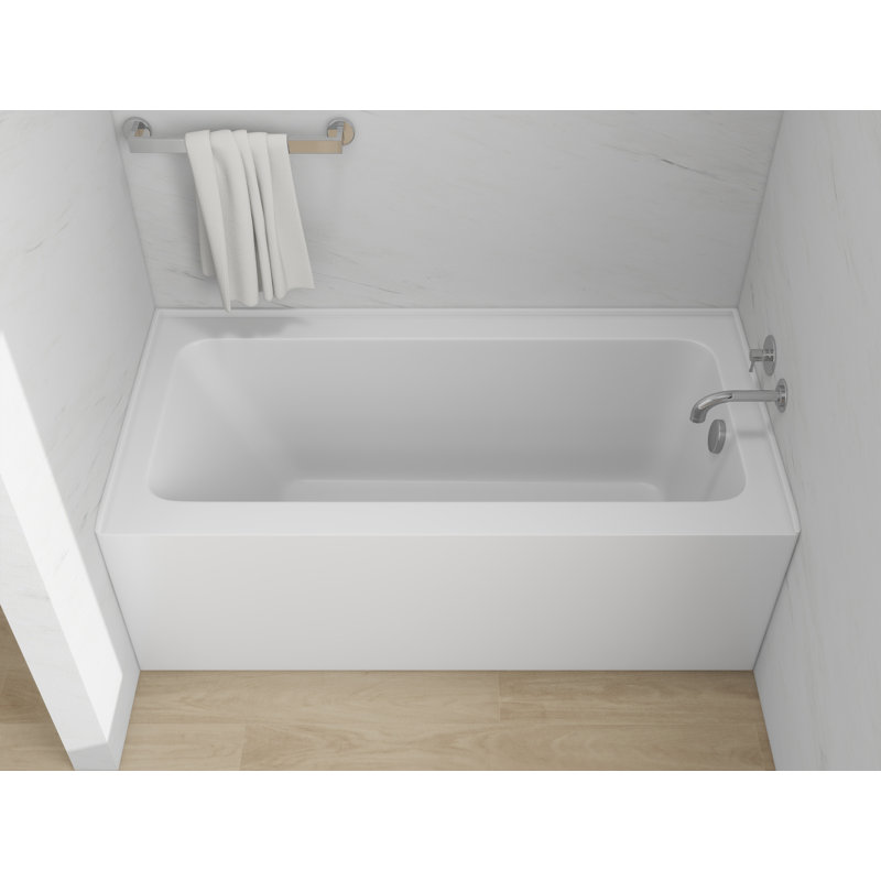 60-Inch Acrylic Rectangular Skirted Alcove Soaking Bathtub with 3-Side Tiling Flange, Right, White/Polished Chrome