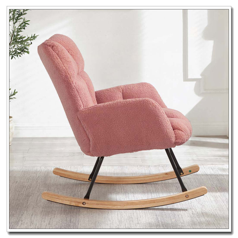 Chaise berçante en tissu Teddy, Rose