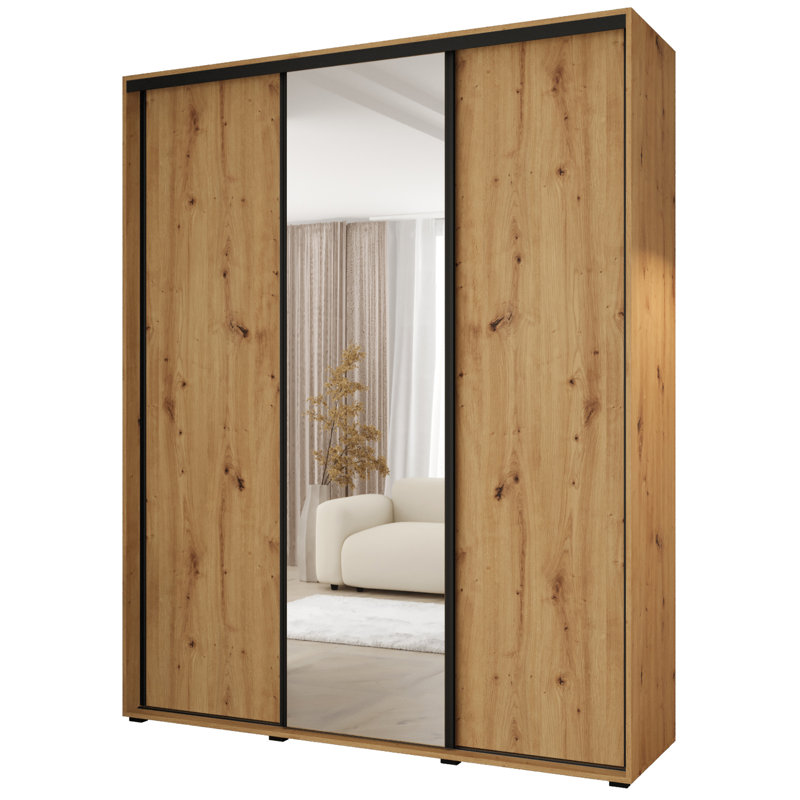 3 Door Manufactured Wood Wardrobe, Natural, 235.2cm H x 200cm W x 60cm D