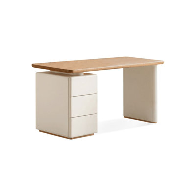 Burlywood,White Rectangular Solid Wood Executive desk with drawers desk