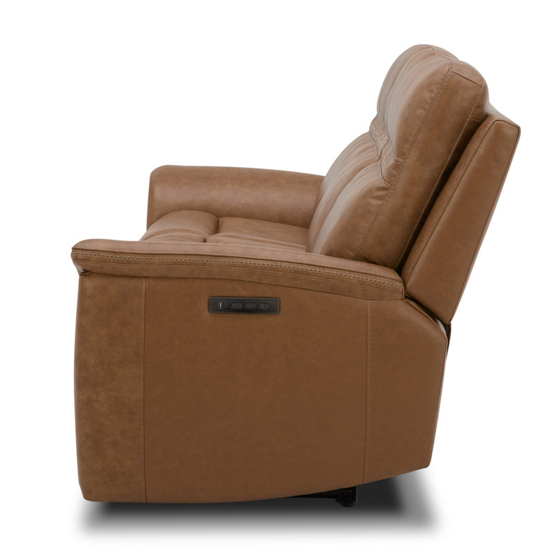 Brown Leather Power Reclining Sofa with Pillow-top Arms