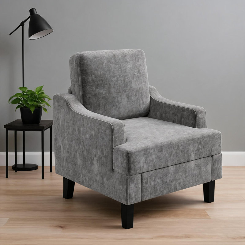 Fauteuil d'appoint en chenille, fauteuil de lecture rembourré, Grey Chenille