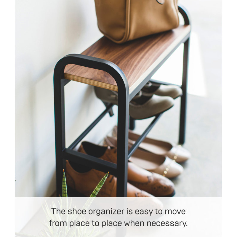 Black Metal and Wood Stackable Shoe Organizer Bench
