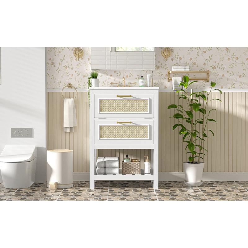Meuble-lavabo 24 po avec lavabo en céramique intégré, Blanc