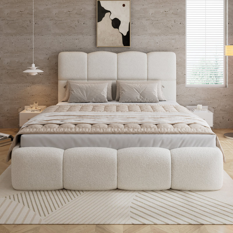 Beige Upholstered Bed, Double (4'6)
