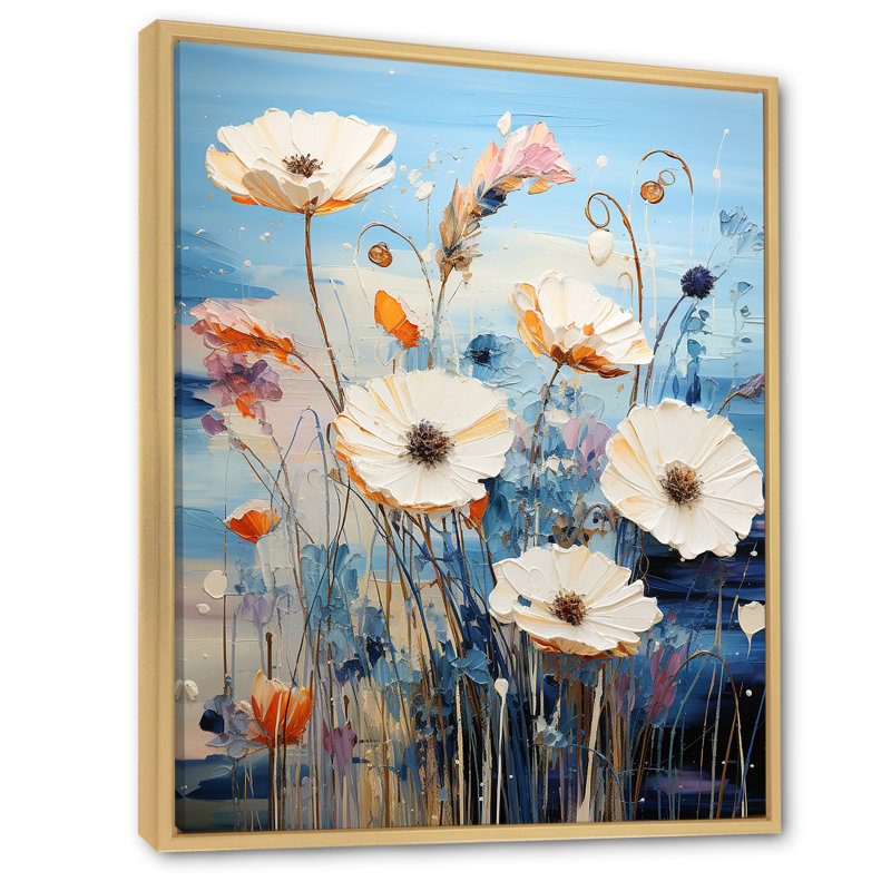 Mélodie de bleuet bleu sur toile, Cadre naturel flottant, H 32 po x l 16 po x P 1 po