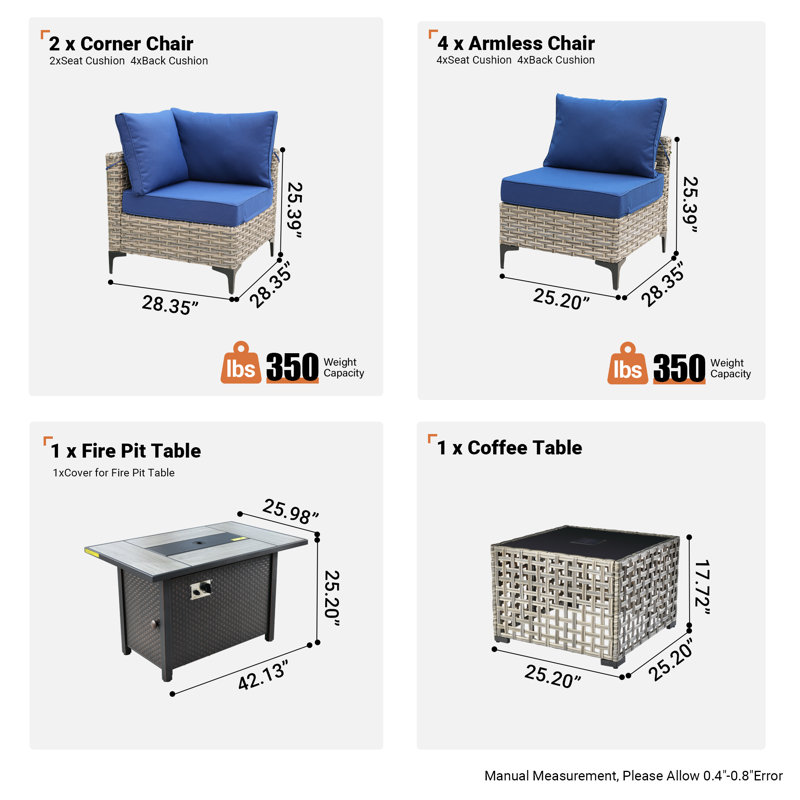 Ensemble de conversation modulaire extérieur réversible pour 6 personnes Emroy, Marine