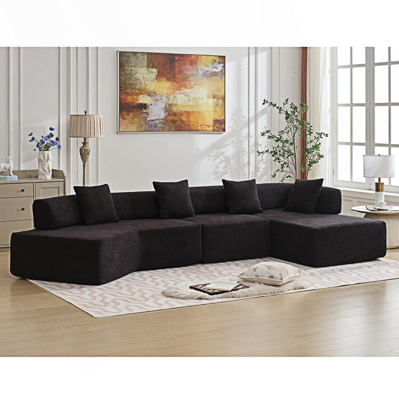 Canapé modulaire, canapé avec méridienne Boneless, Polyester noir