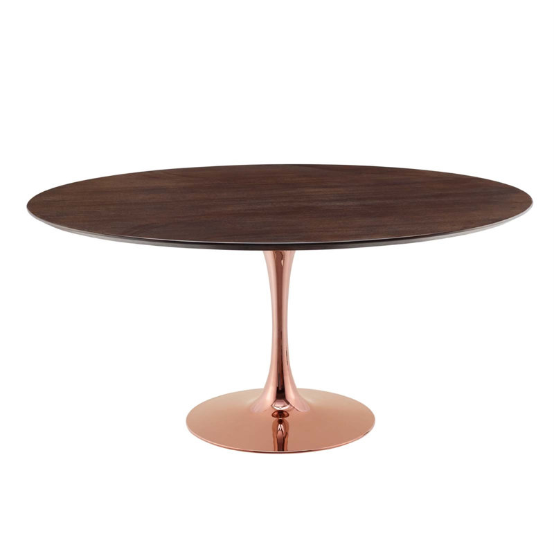 Modway Lippa Wood Dining Table, Cherry Walnut, Rose Gold, 47" L x 47" W