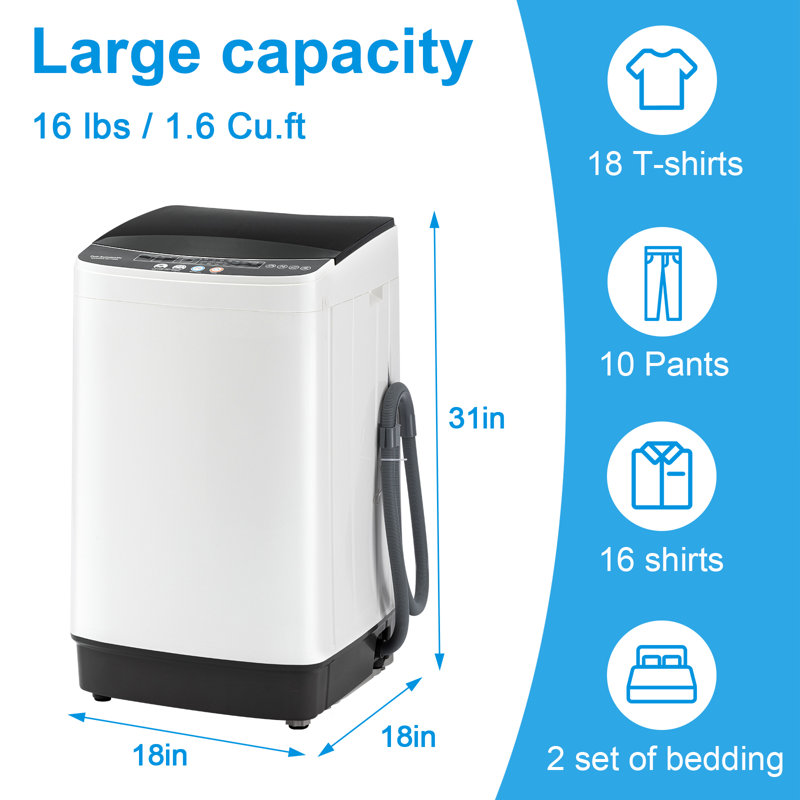 1.6 Cu.ft Full Automatic Washing Machine, 2 In 1 Washer and Spinner Combon with 10 Wash Programs & 8 Water Level, Top Load Portable Washer with Drain Pump, Child Lock for Apartments, RV, Camping