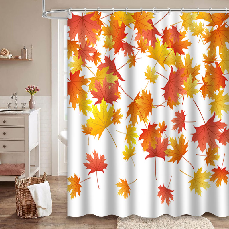 Rideau de douche rouge à motif d'automne avec 12 crochets, L 72 po x l 84 po
