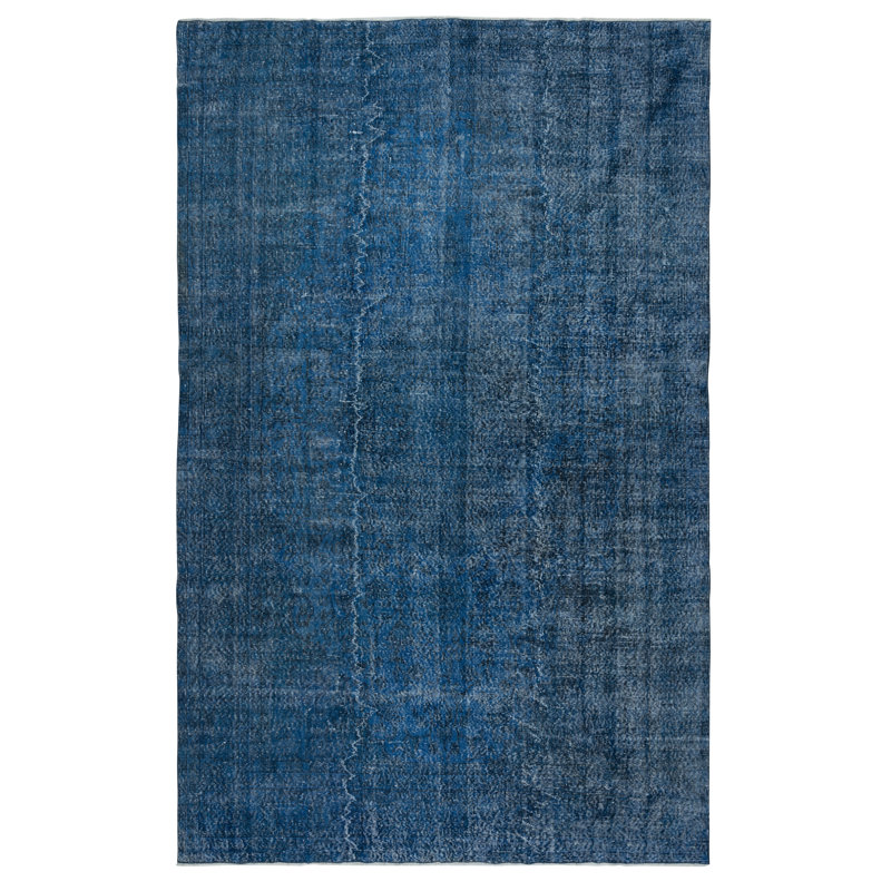 Tapis bleu marine fait à la main 7,5 x 12 pi pour salon, grand tapis turc moderne