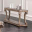 Table de canapé avec tablette ouverte et pieds à volutes, console traditionnelle en bois massif au fini chêne pour le salon