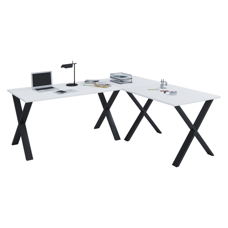 Tigridie L-Shaped Writing Desk, White/Black, 76cm H x 130cm W x 50cm D