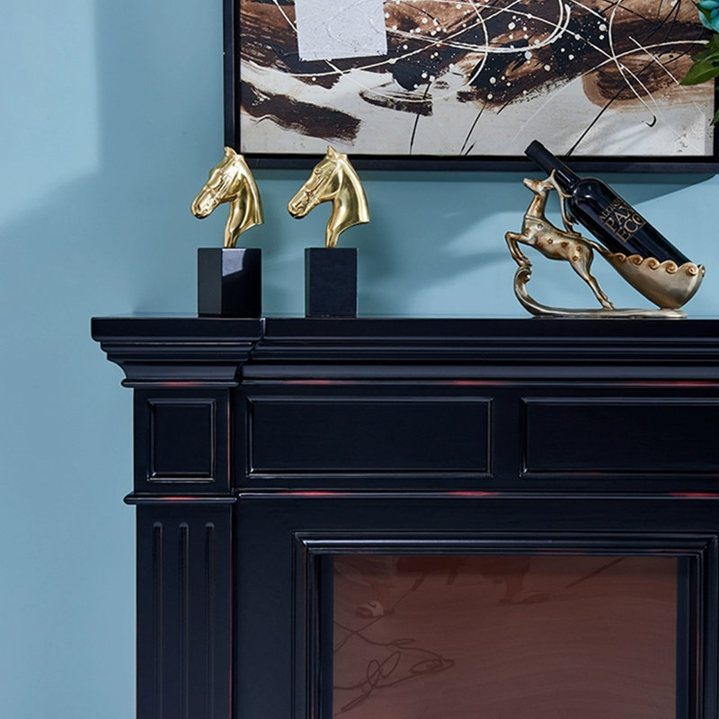 Black Solid Wood Electric Fireplace